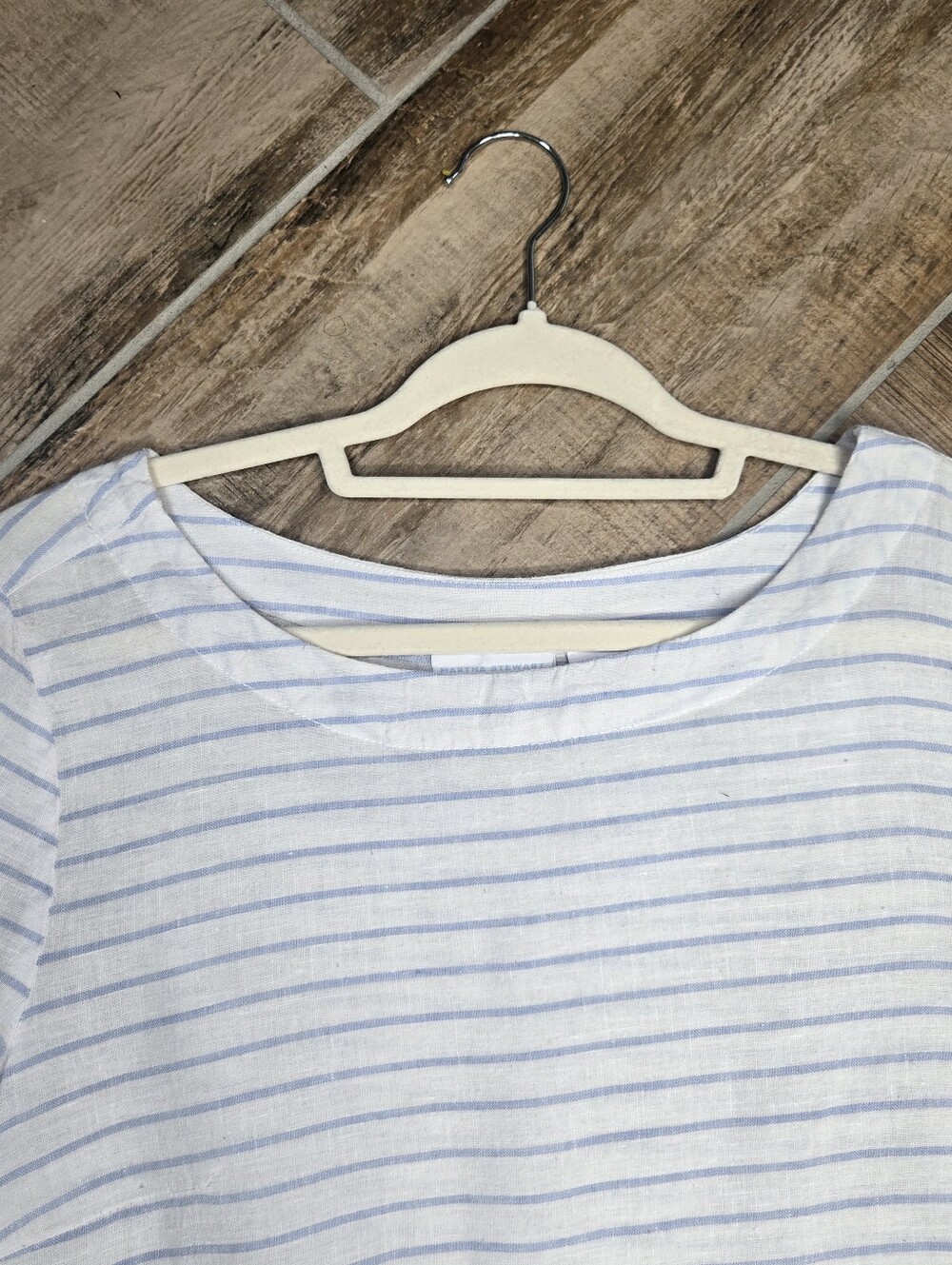 Martha Stewart Collection 100% Linen Top Boxy Crop Blouse White Stripes size XL - Picture 3 of 14